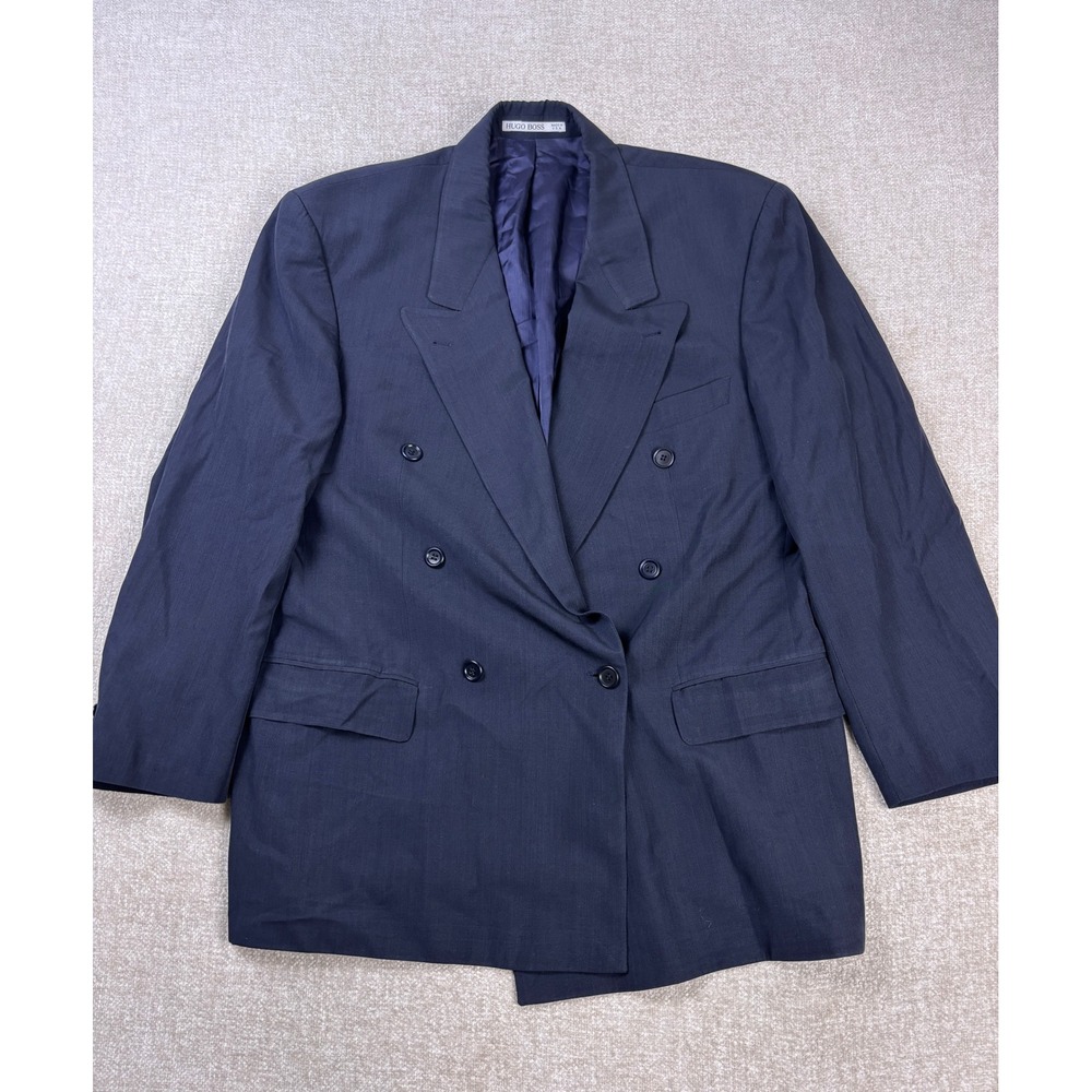 VTG Hugo Boss Bigsby & Kruthers Navy Blue Double Breasted Blazer Made in USA 42